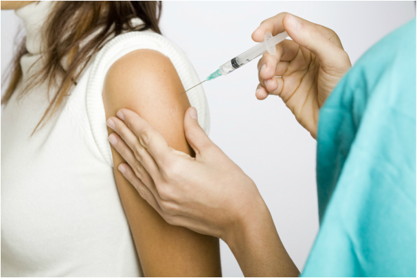 Woman receiving a flu shot